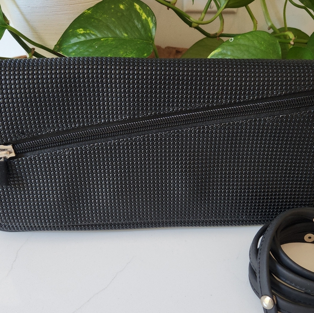 Urban Oxide UO2 Black Pebbled Rubber Convertible Crossbody/Clutch Purse